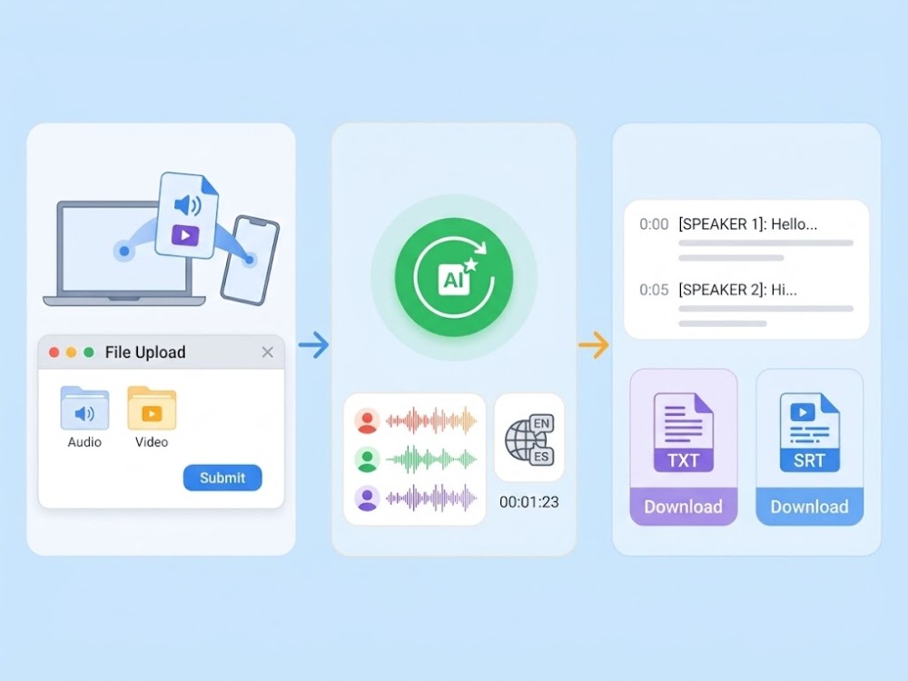 audio video to text step