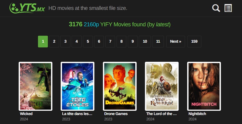 4k movie download website - yts interface