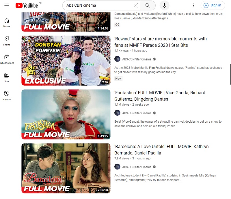 youtube movies interface