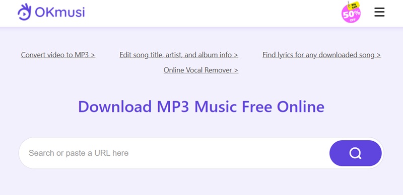 mp3 search engine okmusi homepage