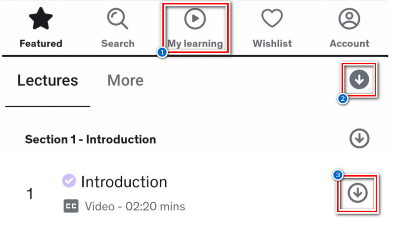 save udemy courses on its mobile app