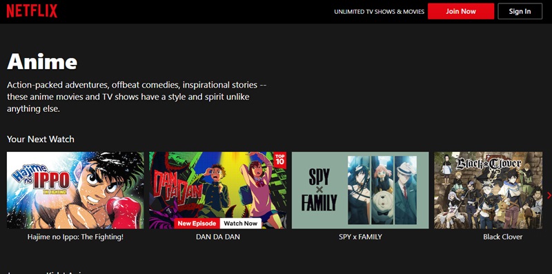 netflix anime section