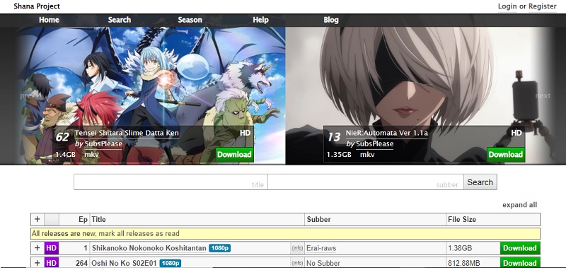shana project website interface