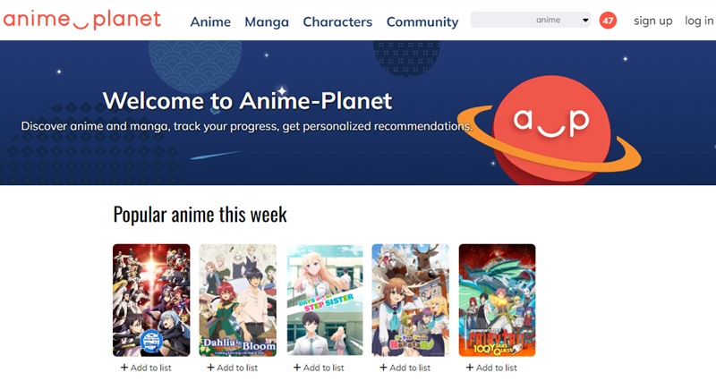 anime planet interface