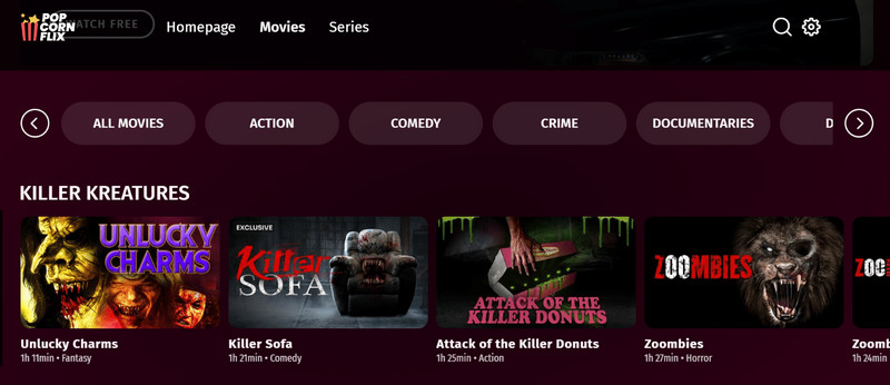 popcornflix homepage