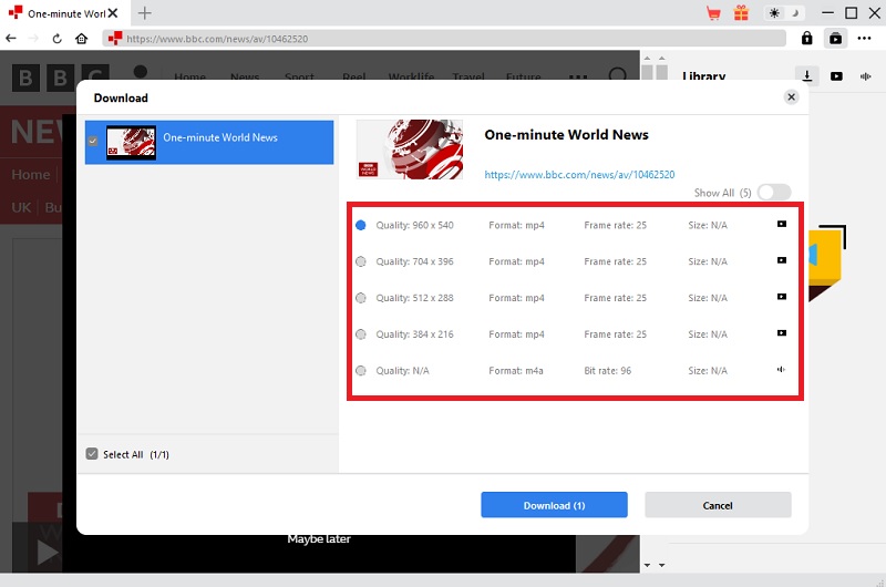 cleverget choosing the video format and quality