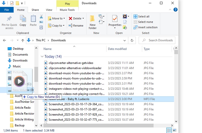 transfer music on usb drive