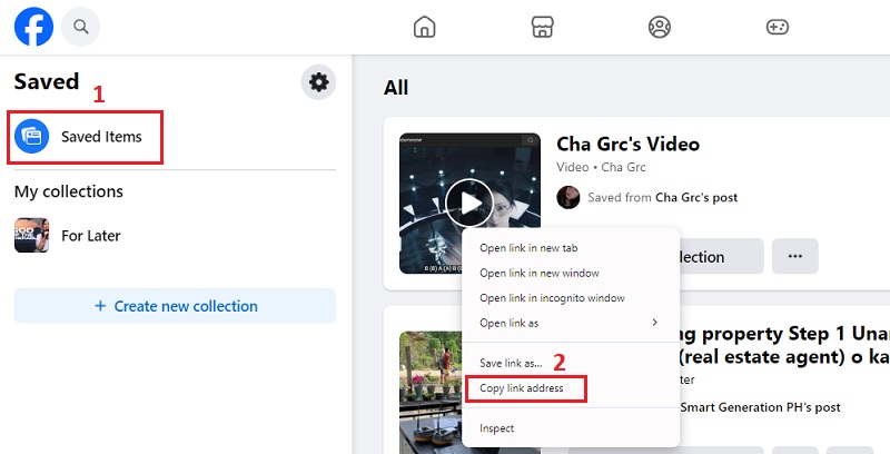 copy the facebook comment video link
