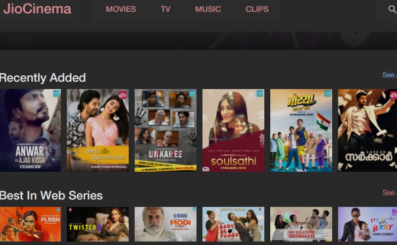 jiocinema homepage
