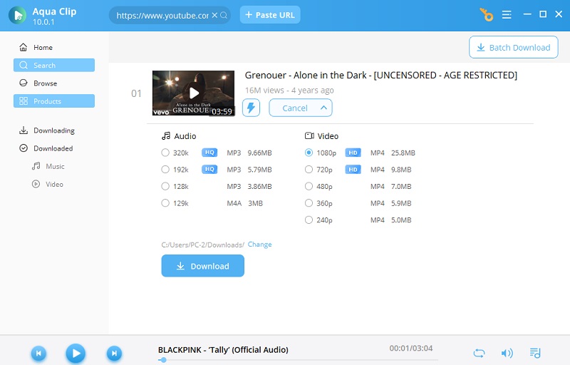 select video quality and hit the download button