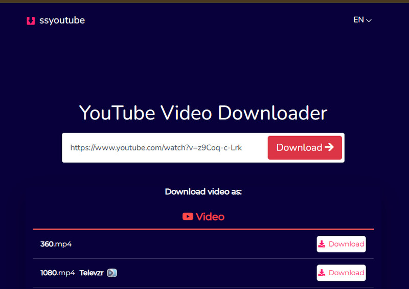 ssyoutube interface