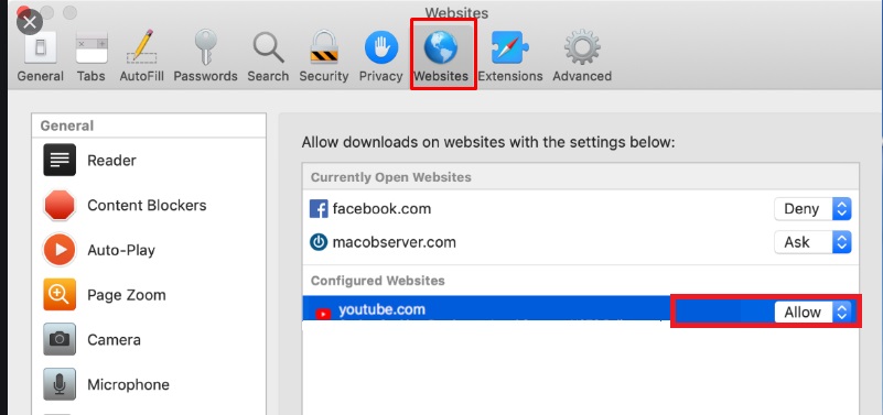 youtube not working safari website permission