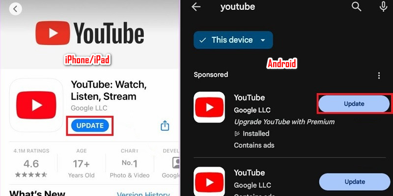 update the youtube app on your device
