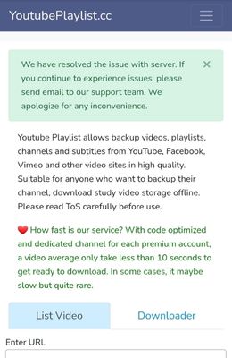 youtube playlist cc website