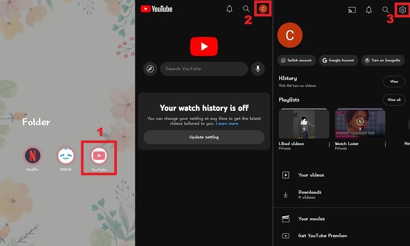 access youtube settings