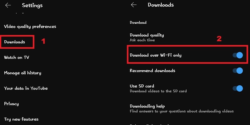 youtube download settings